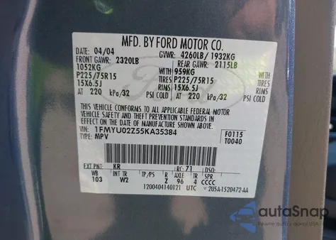 2005 Ford Escape Xls z USA, uszkodzony, nr VIN 1FMYU02Z55KA35384